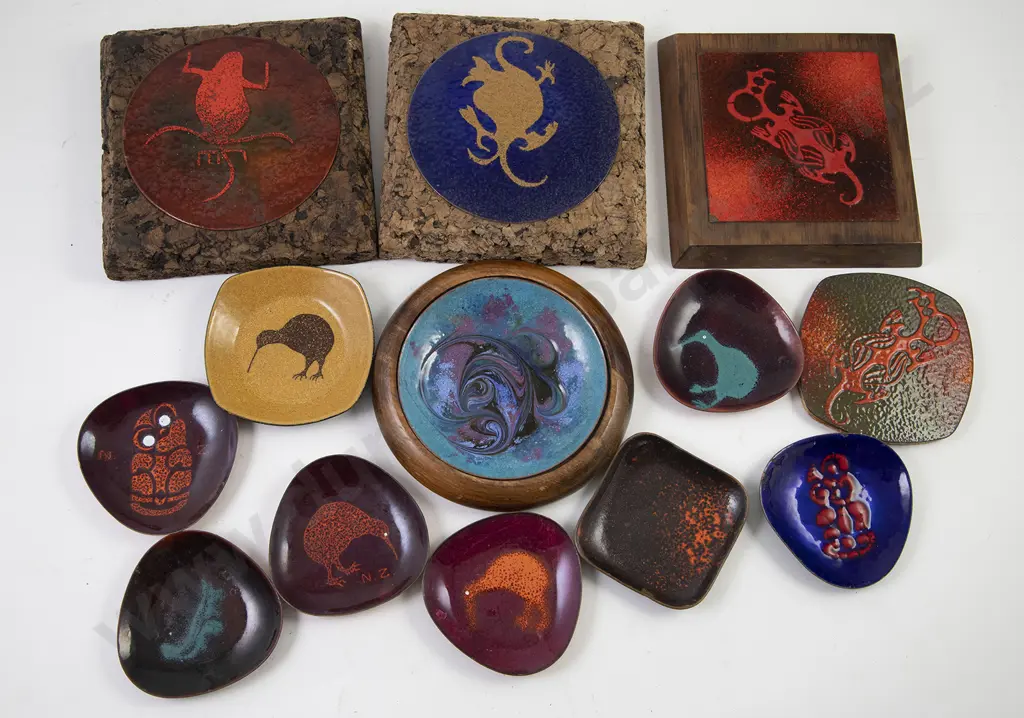 Collection NZ Made Enamel on Copper Dishes & Coasters (14) Image 1++