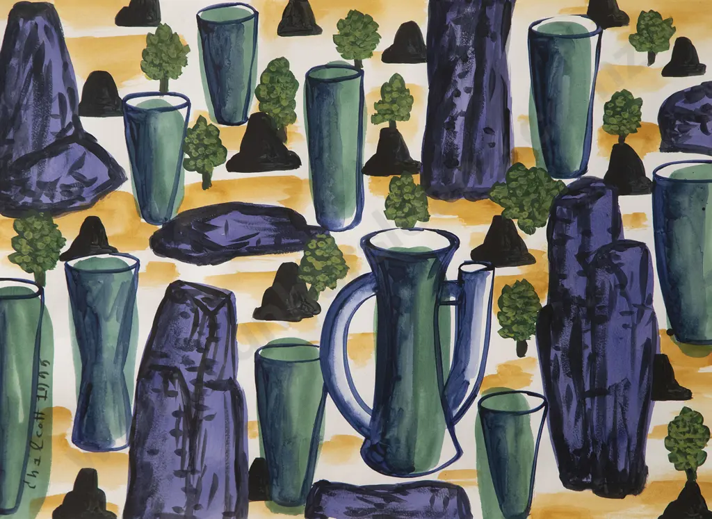 Gavin Chilcott - Mountains Rocks & Green Pots Image 1++