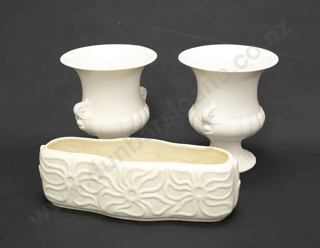 Pair of Crown Lynn Urn Vases and Trough (chips) Image 1++