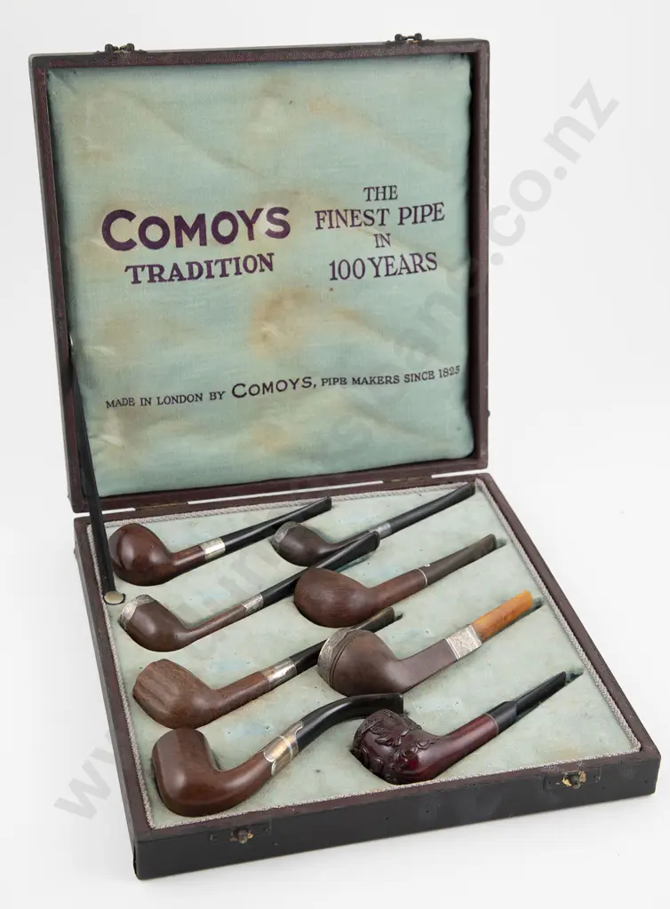 Cased Display Of 8 Wooden Pipes Image 1++