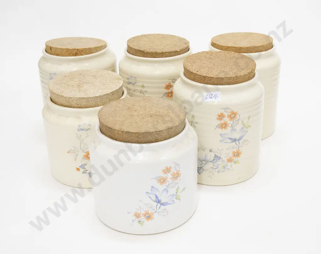 Six NZ Pottery Floral Decorated Canisters Image 1++