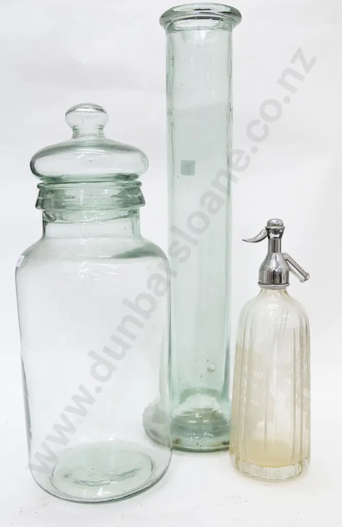 Large Lidded Glass Jar together with Soda Syphon and Spaghetti Jar (a/f) Image 1++
