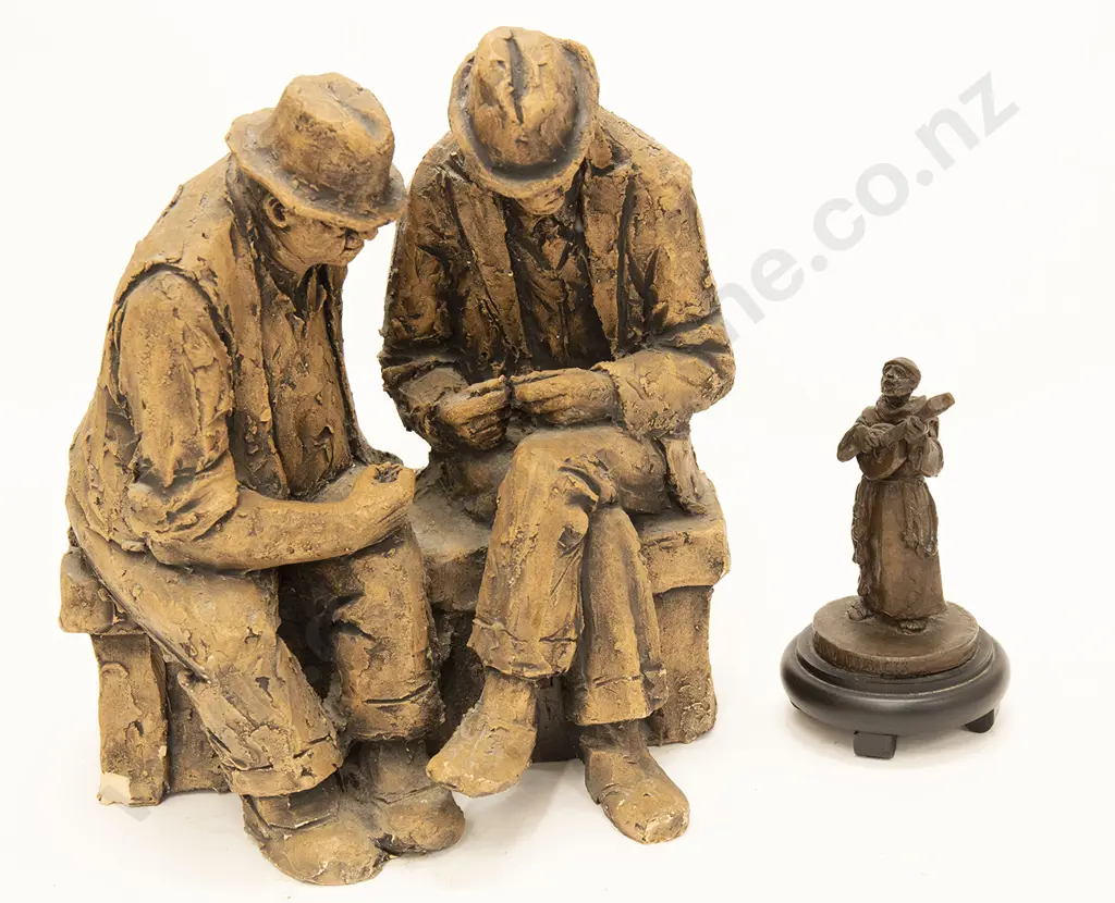 Ken Kendall Pottery Figure Group (a/f) together with Small Bronze St Francis Figure Image 1++