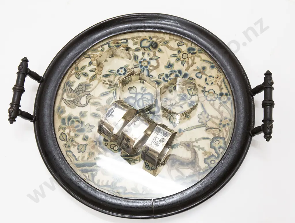 Needlework Tray and Set of Six Egyptian Napkin Rings Image 1++