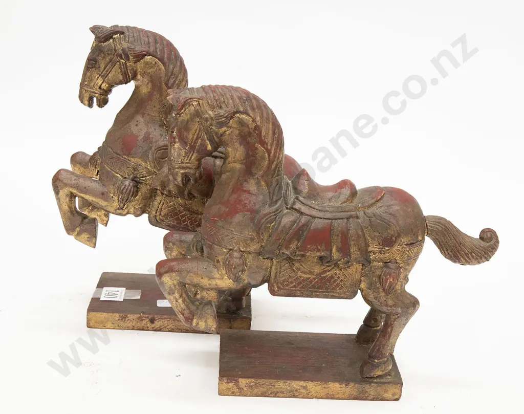 Pair of Wooden Tang Style Horses Image 1++