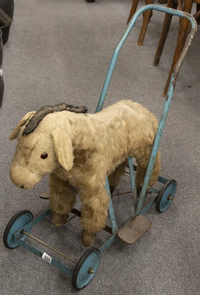 Vintage Tri-Ang Flock and Metal Push Ride-on Donkey Image 1++
