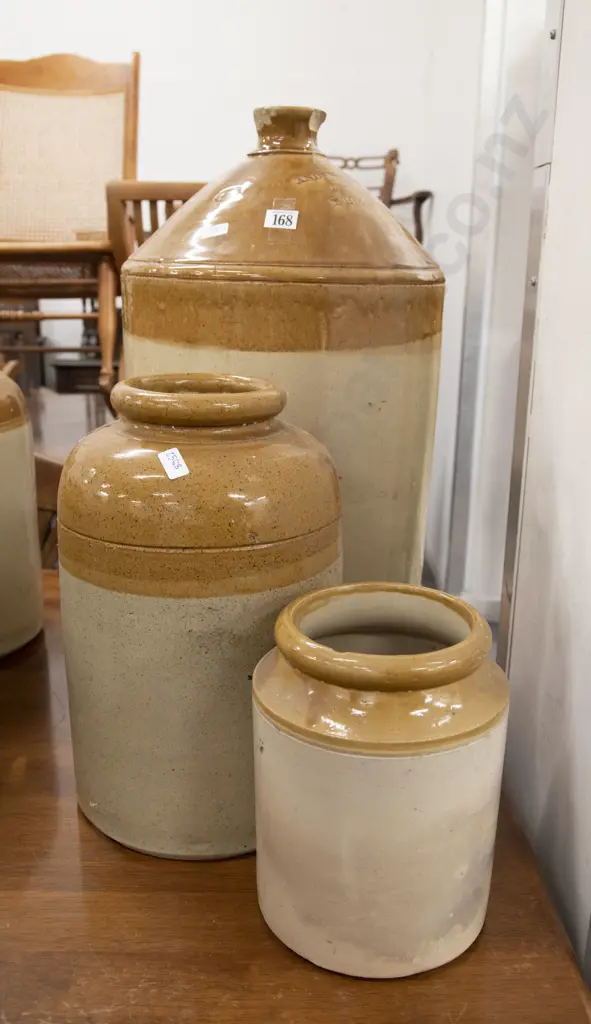 Large Stoneware keg and Two Crocks (faults) Image 1++
