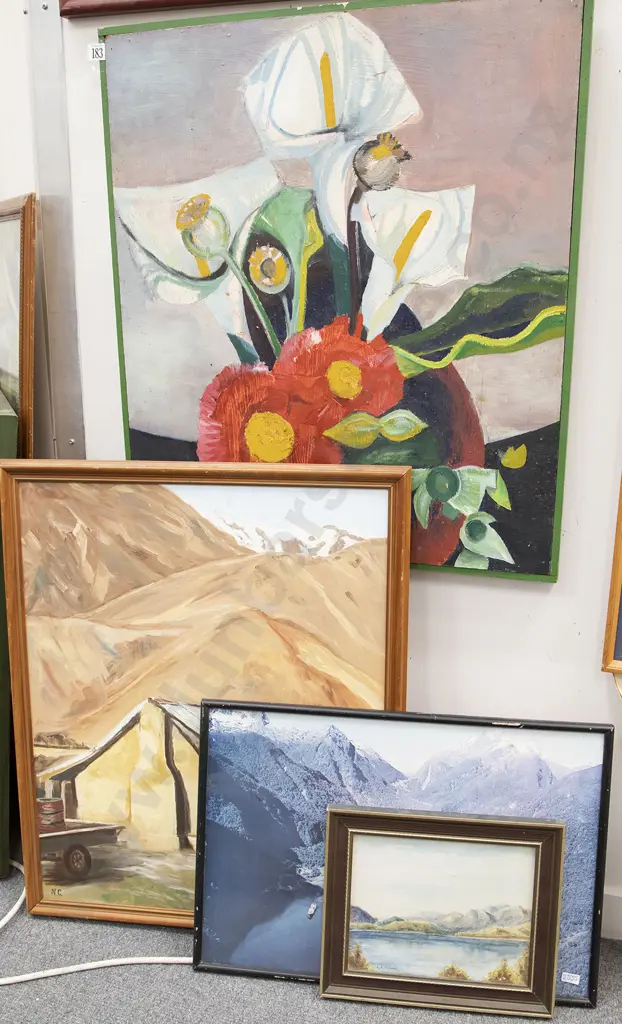 Rob Taylor oil Floral Still Life with three other framed works (4) Image 1++