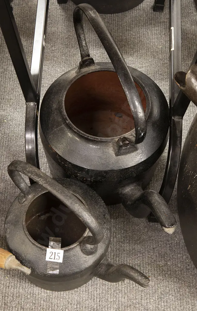 Two Colonial Cast Iron Coal Range Kettles (missing lids) Image 1++