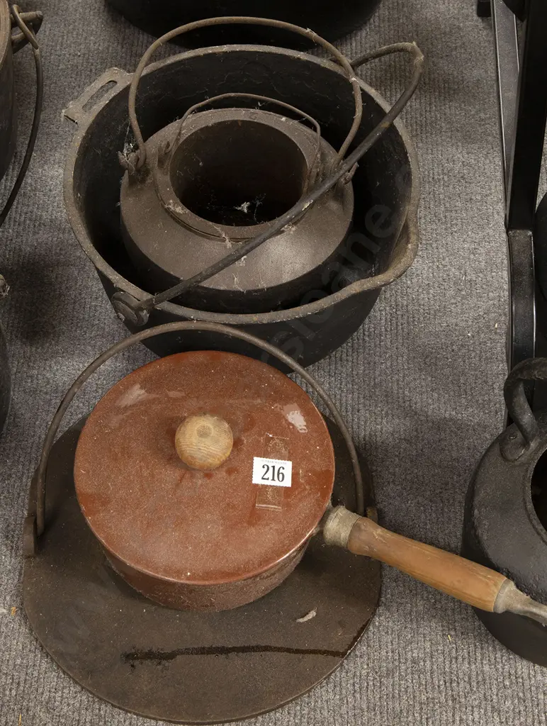 Large Colonial Cast Iron Glue Pot and Cooking Pot etc Image 1++
