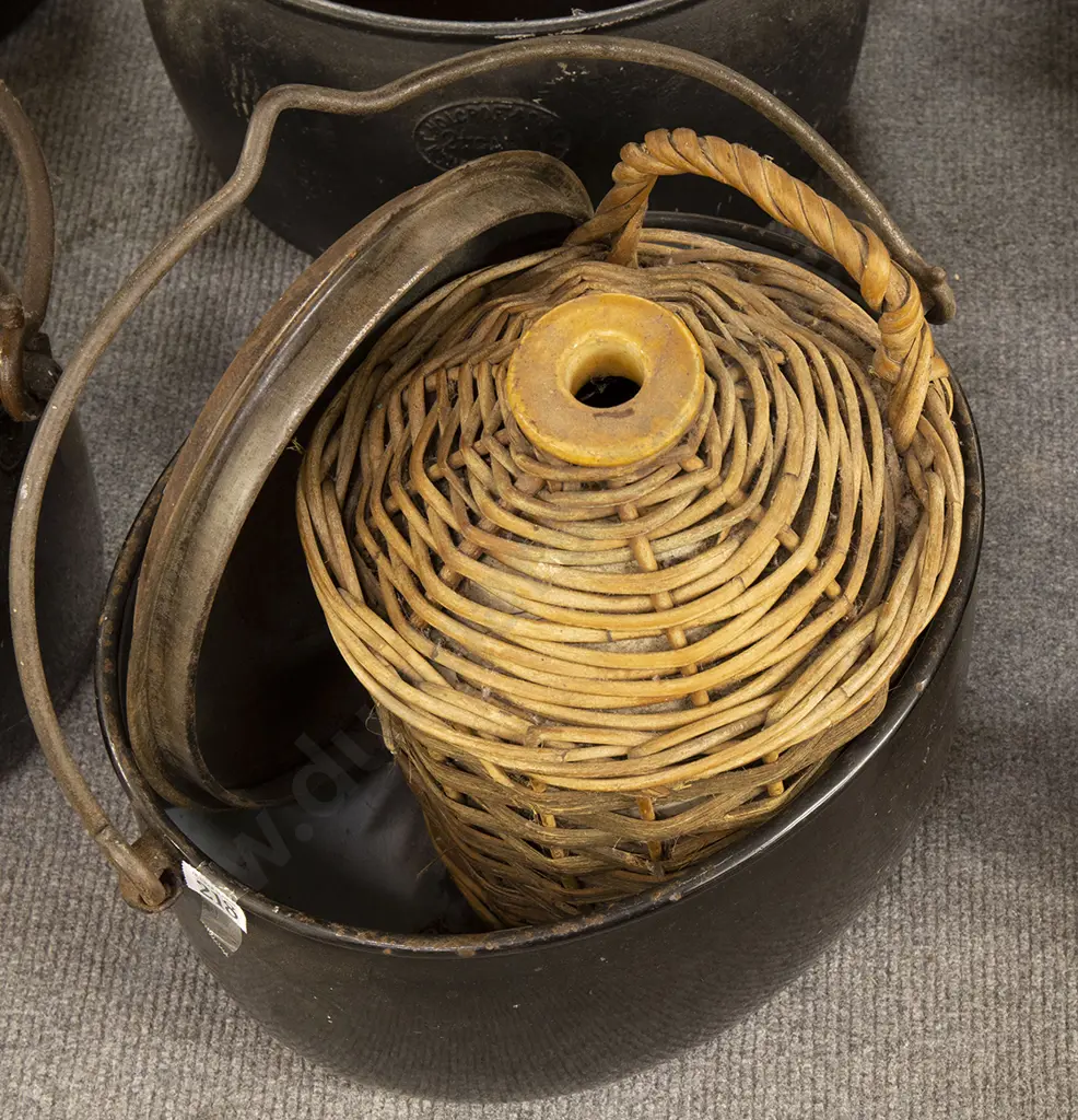 Colonial Enamel Cooking Pot and Cane Bound Keg Image 1++