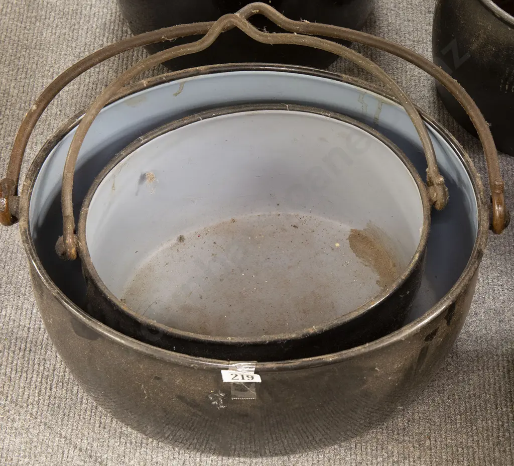 Two Colonial Enamel Cooking Pots (no covers) Image 1++