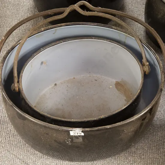 Two Colonial Enamel Cooking Pots (no covers)