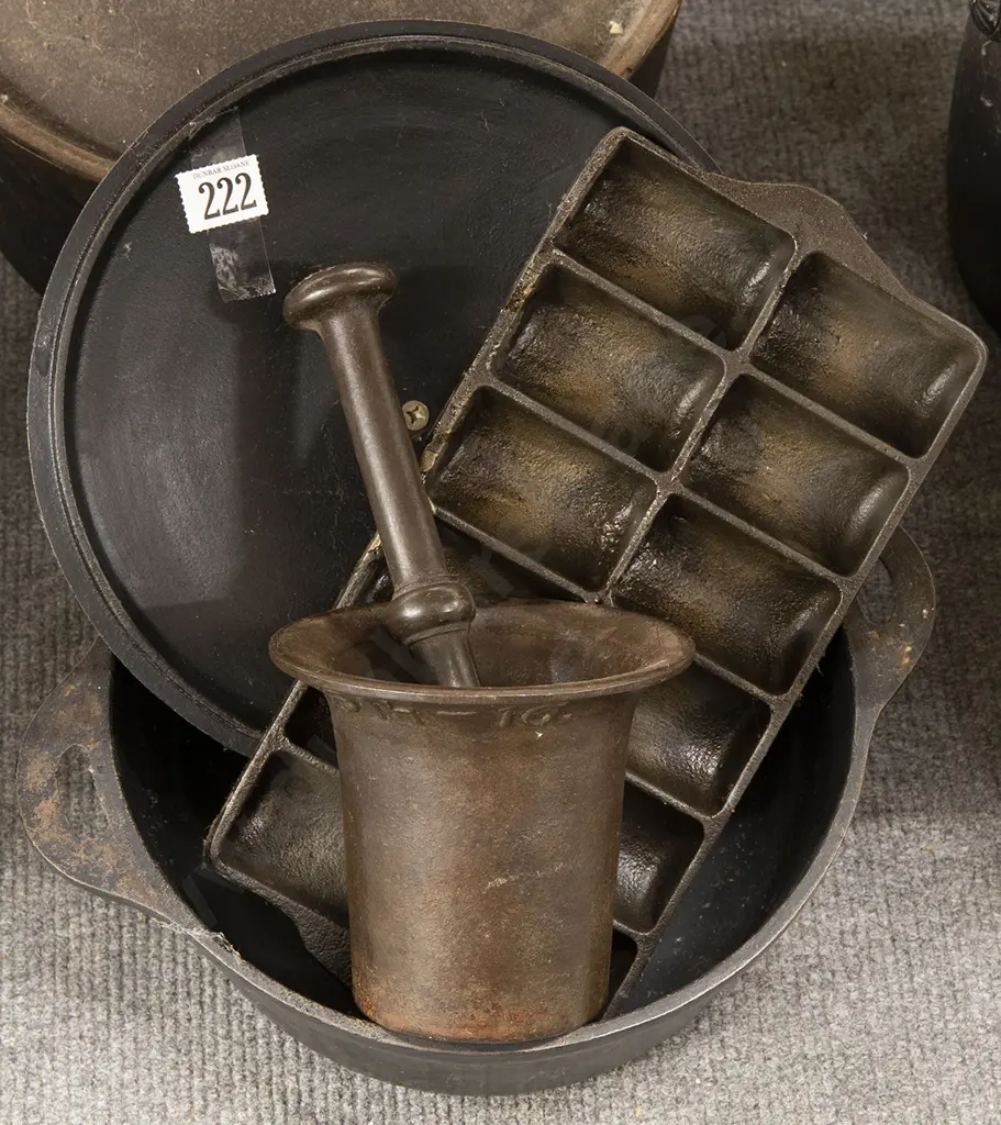 Bronze Mortar and Pestle Cast Iron Gem Tray and Cooking Pot Image 1++