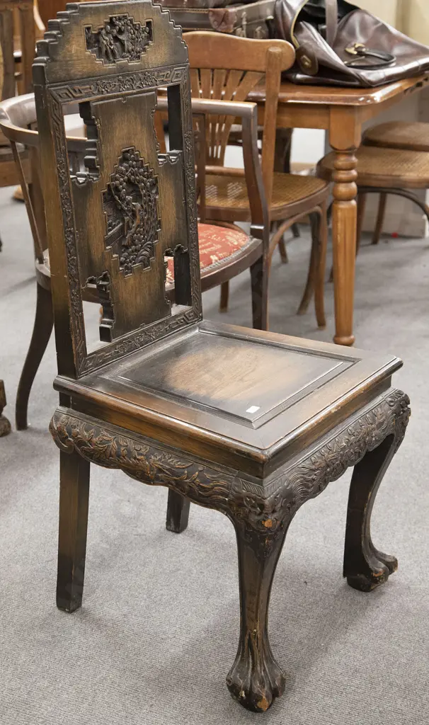 Early to Mid C20th Chinese Carved Hall Chair Image 1++