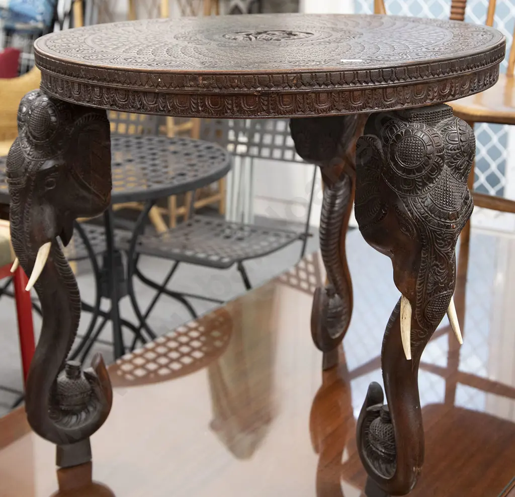 Carved Indian Table With Elephant Form Legs Image 1++