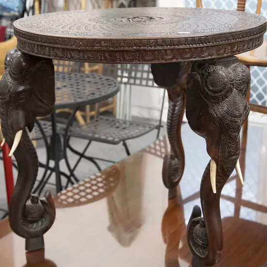 Carved Indian Table With Elephant Form Legs