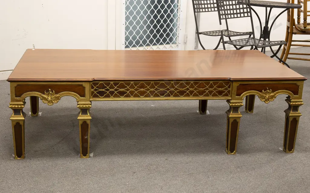 Mahogany Low Coffee Table With Decorative Gilt Design Image 1++