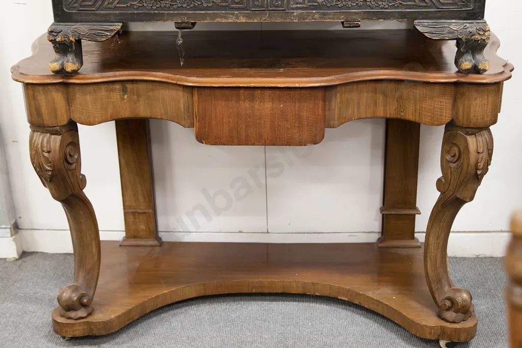 Victorian Mahogany Carved Hall Table (wear to top) Image 1++