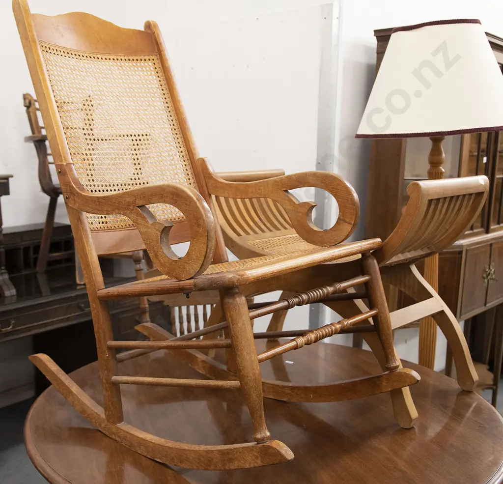 Beech Wycombe Caned Rocking Chair and X Framed Stool Image 1++