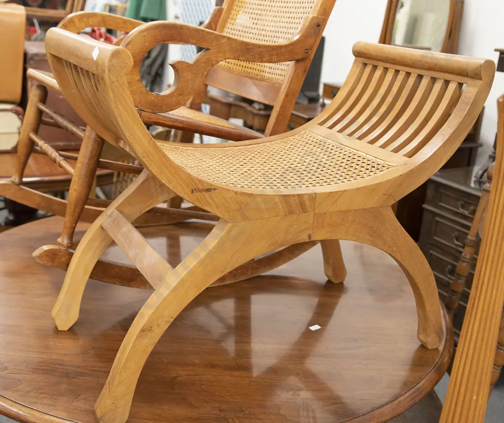 Beech Wycombe Caned Rocking Chair and X Framed Stool Image 1++