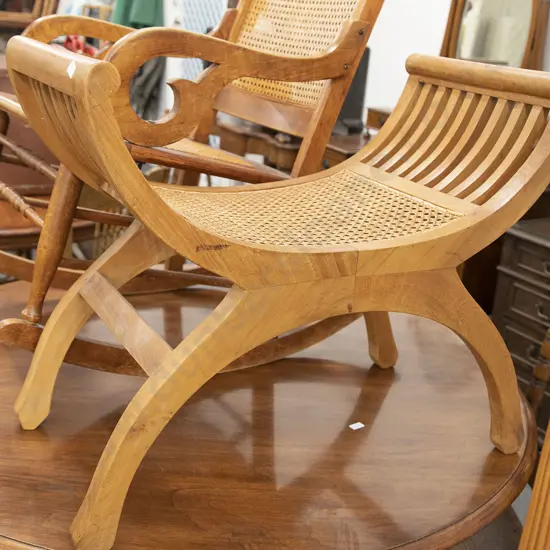 Beech Wycombe Caned Rocking Chair and X Framed Stool