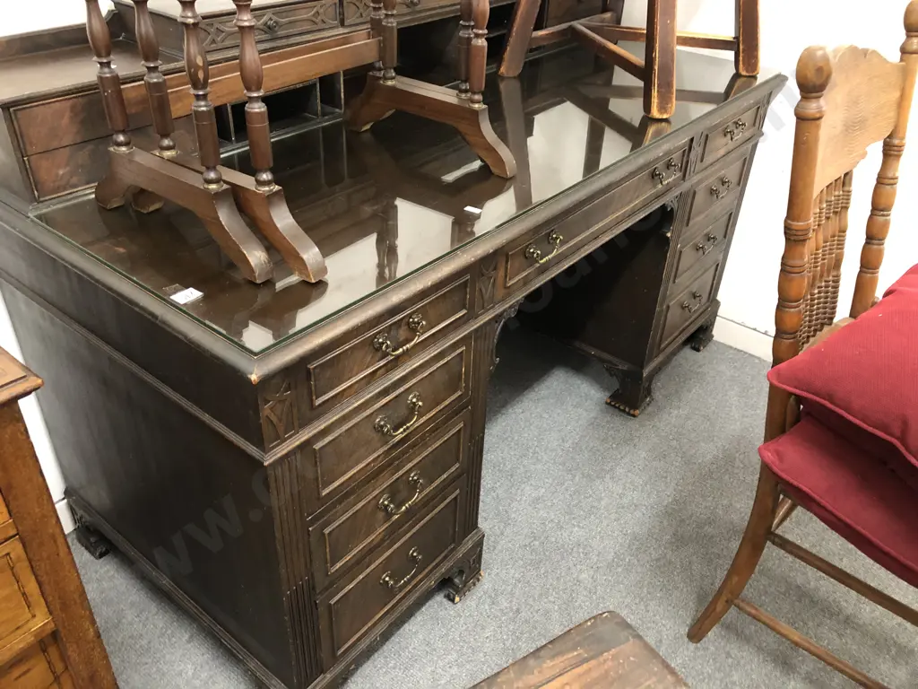 Mahogany Kneehole Desk with Pigeonhole Back Rail Image 1++