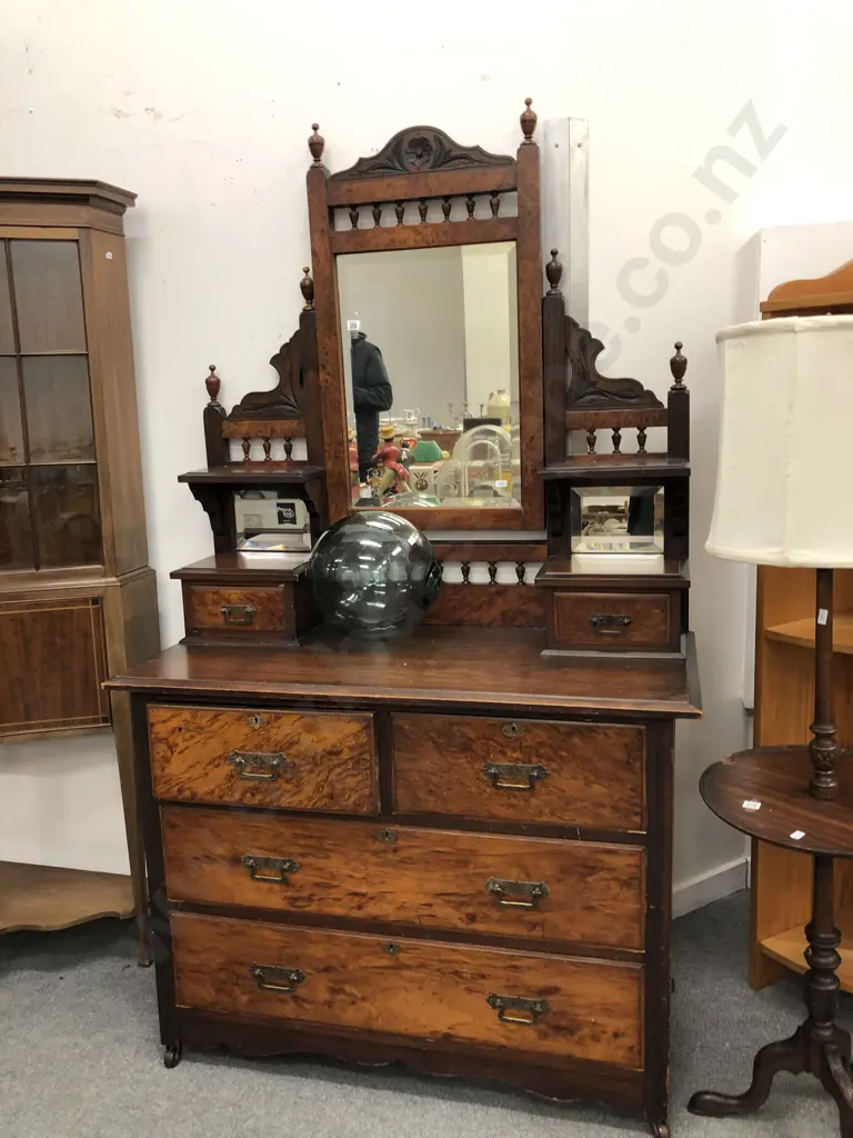 Colonial Stained Kauri with Burr Toilet Swing Mirror Dressing Table Image 1++