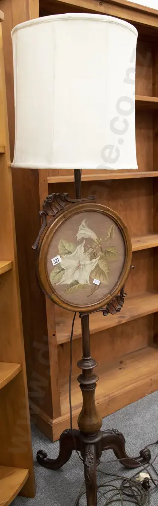 Victorian Walnut Pole Screen Converted to Standard Lamp Image 1++