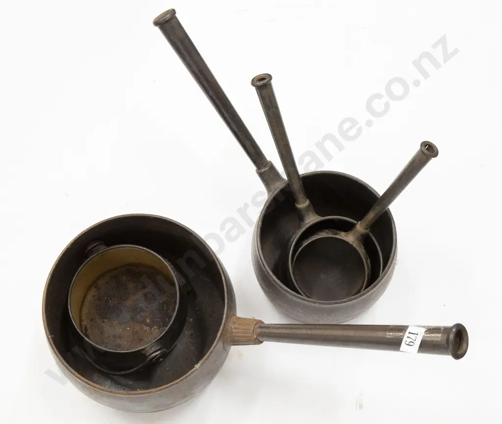 Five Colonial Cast Iron Cooking Pots Image 1++