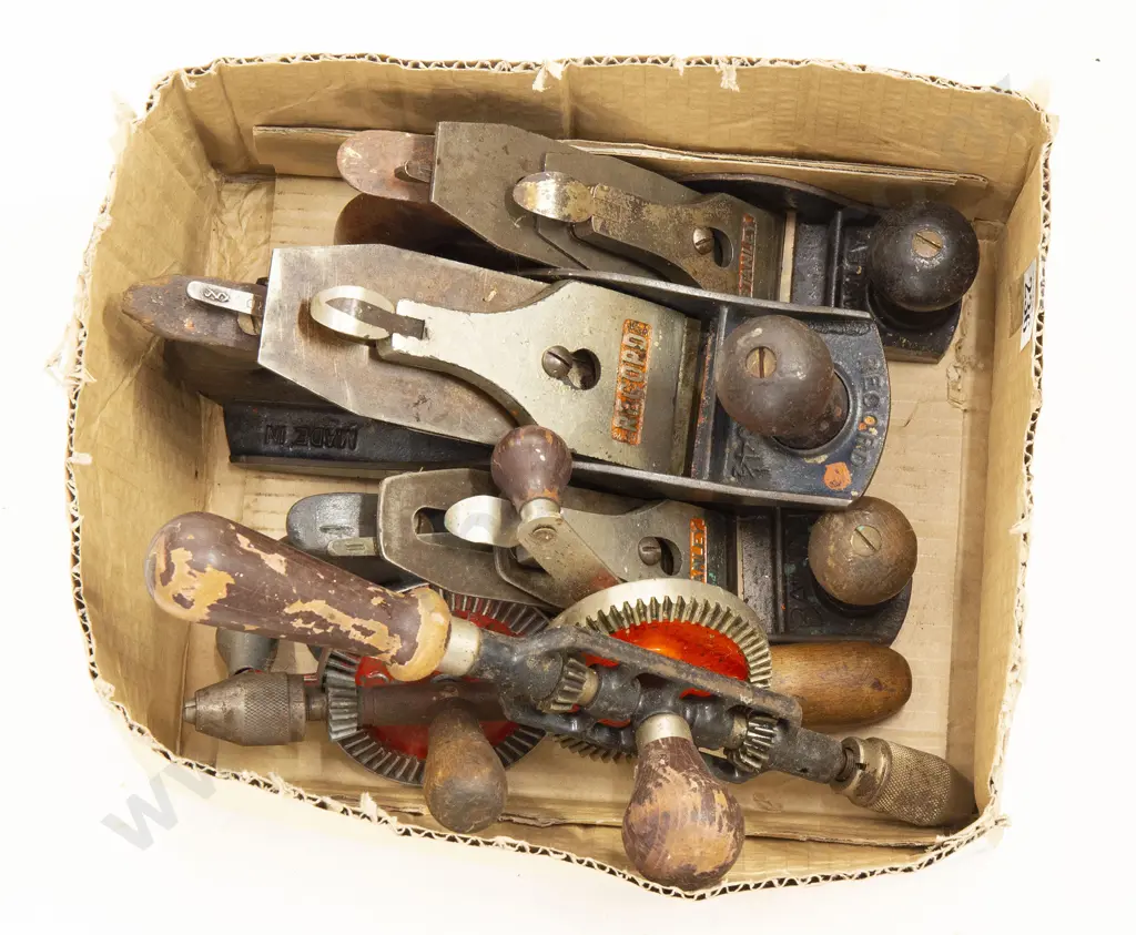 Three Woodworking Planes and Two Hand Drills Image 1++