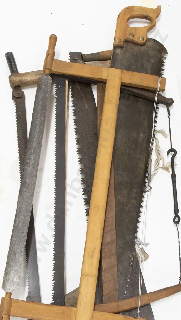 Three Wooden Bow Saws and Two Tree Saws Image 1++