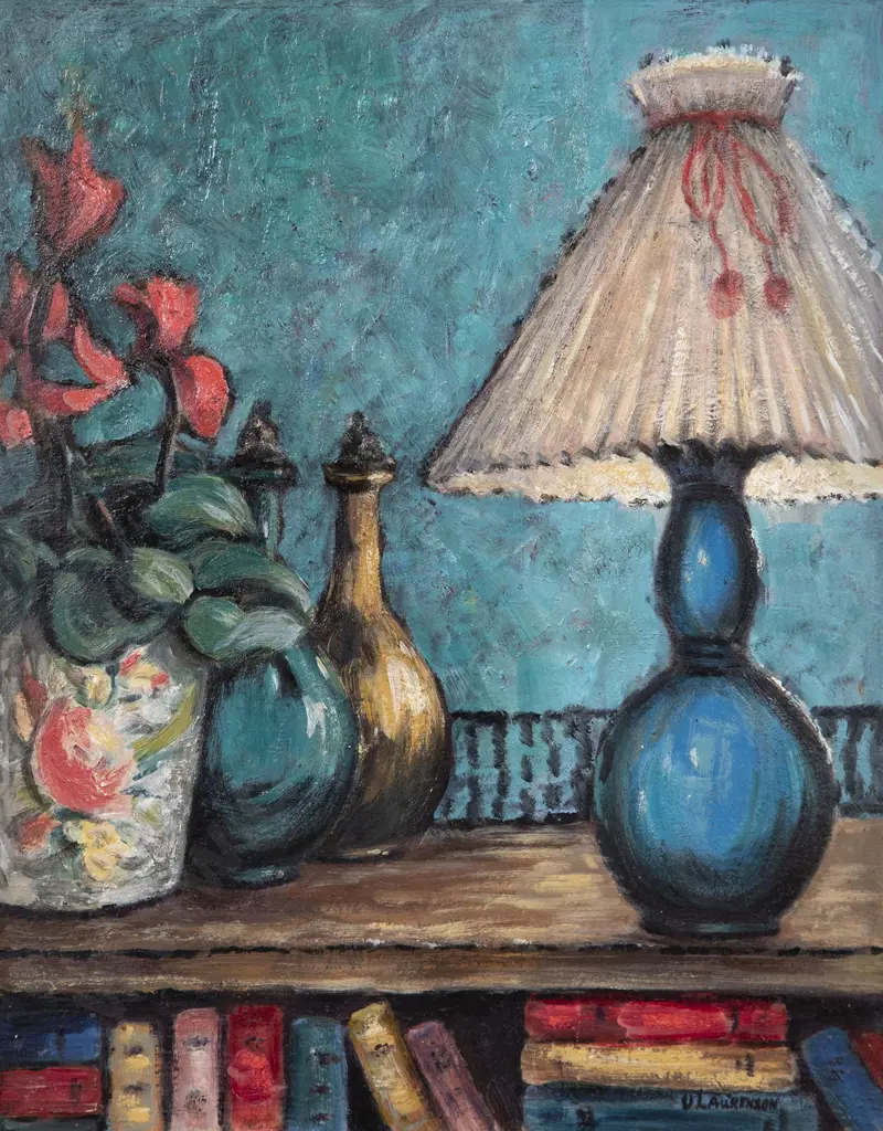Olive Laurenson - Still Life with Cyclamen & Blue Lamp Image 1++