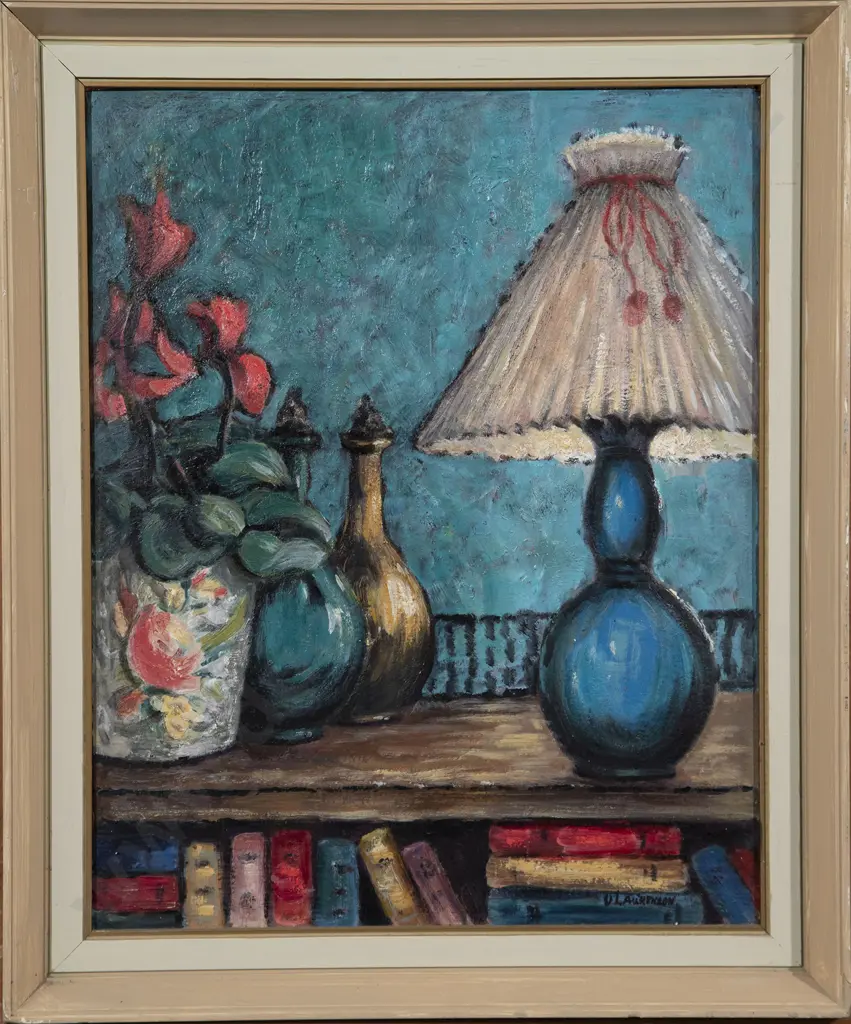 Olive Laurenson - Still Life with Cyclamen & Blue Lamp Image 1++