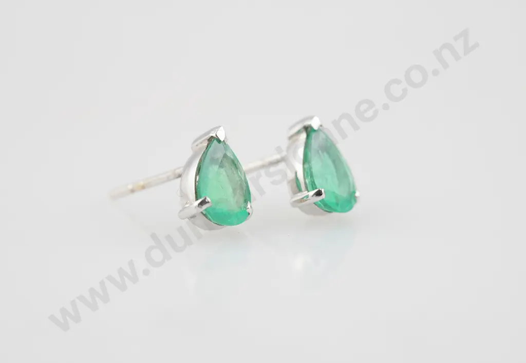 Pair 18ct White Gold Emerald Earrings Image 1++