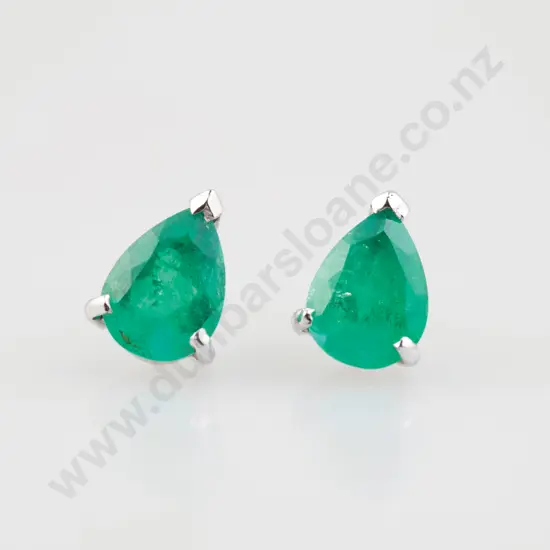 Pair 18ct White Gold Emerald Earrings
