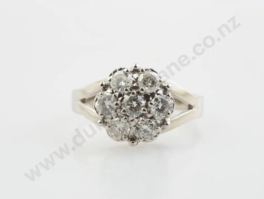 14ct White Gold Seven Stone Diamond Floret Cluster Ring Image 1++