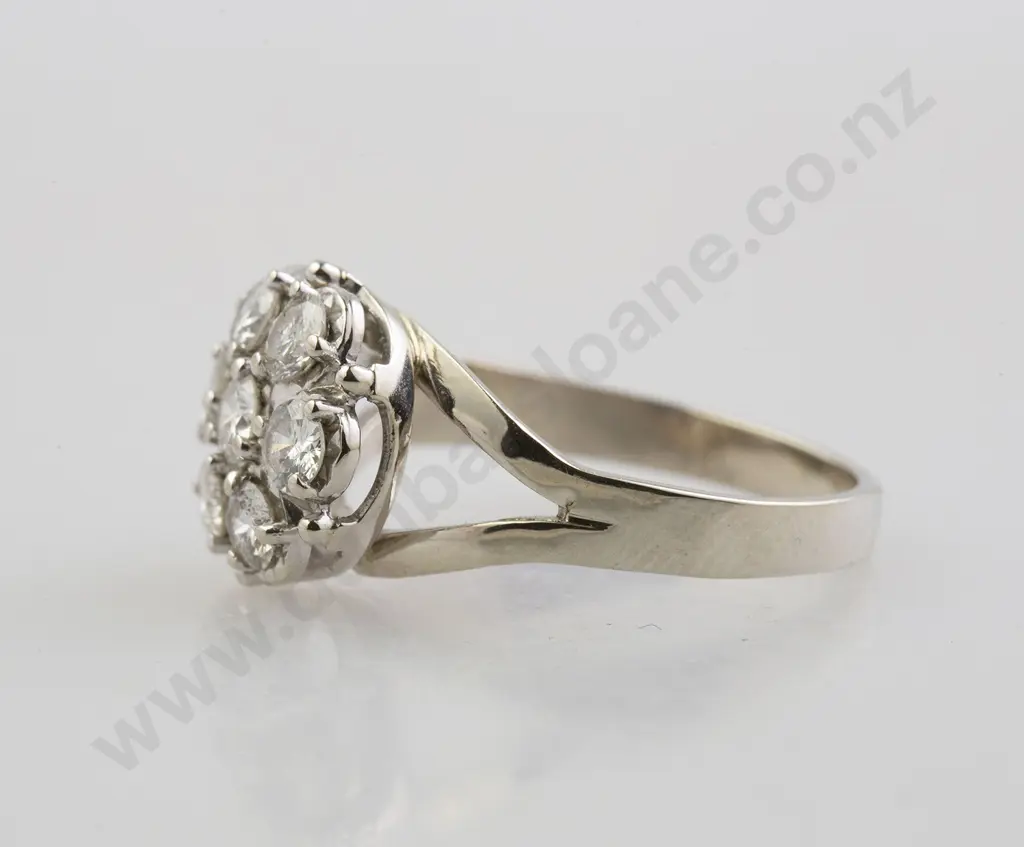 14ct White Gold Seven Stone Diamond Floret Cluster Ring Image 1++
