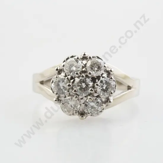 14ct White Gold Seven Stone Diamond Floret Cluster Ring