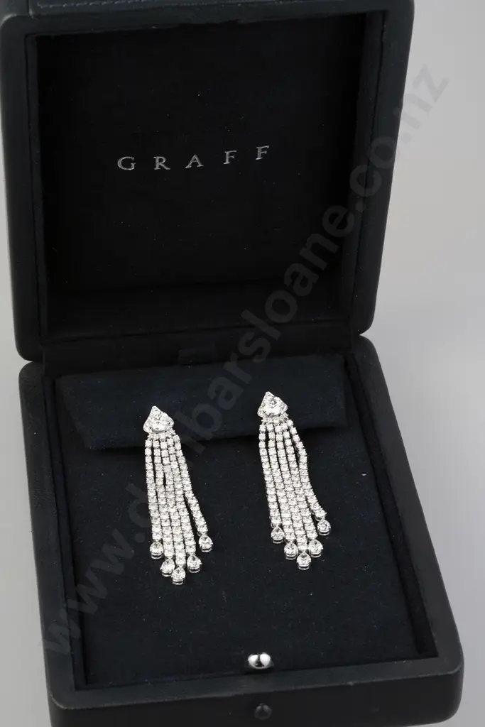 Pair Graff (London Est 1960) All Platinum Diamond Pendant Earrings Image 1++
