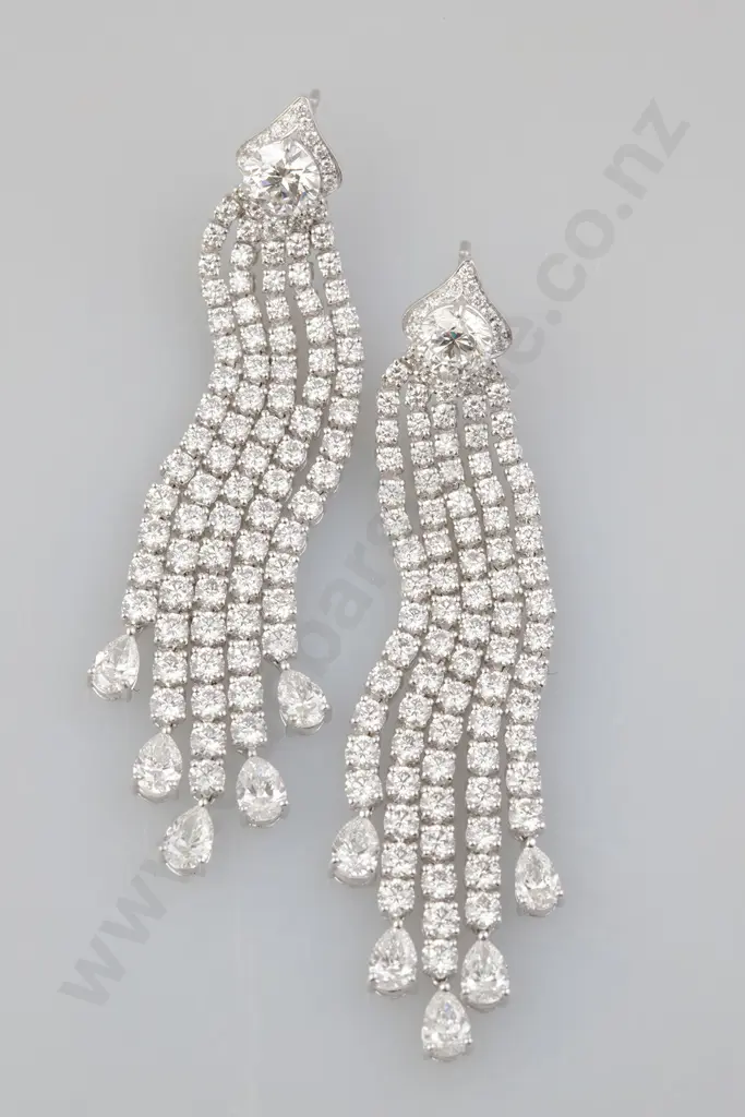 Pair Graff (London Est 1960) All Platinum Diamond Pendant Earrings Image 1++