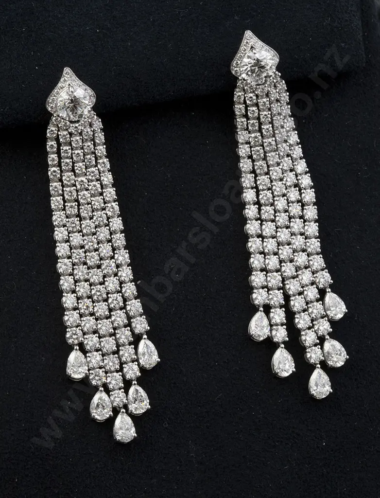 Pair Graff (London Est 1960) All Platinum Diamond Pendant Earrings Image 1++