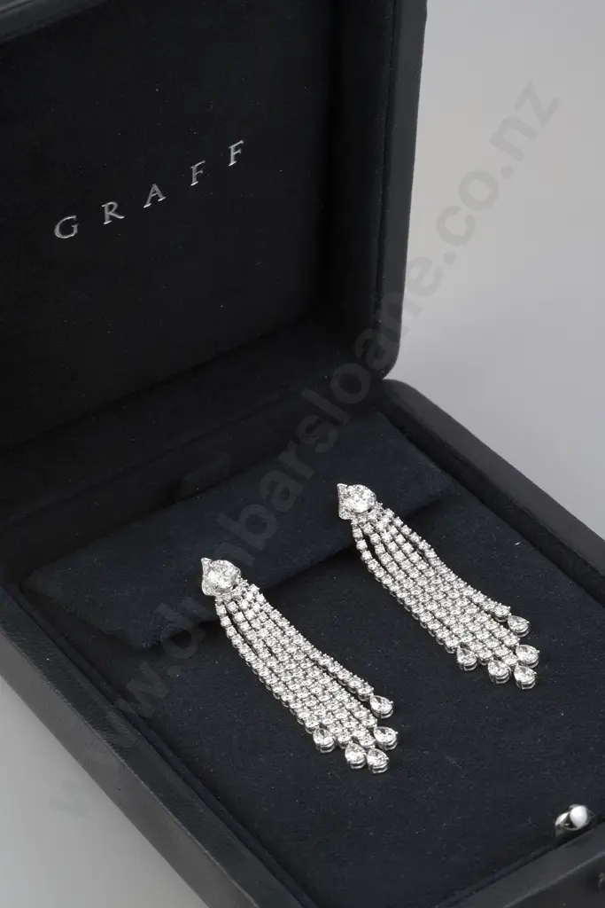 Pair Graff (London Est 1960) All Platinum Diamond Pendant Earrings Image 1++