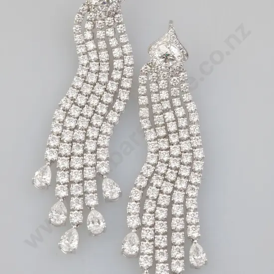 Pair Graff (London Est 1960) All Platinum Diamond Pendant Earrings
