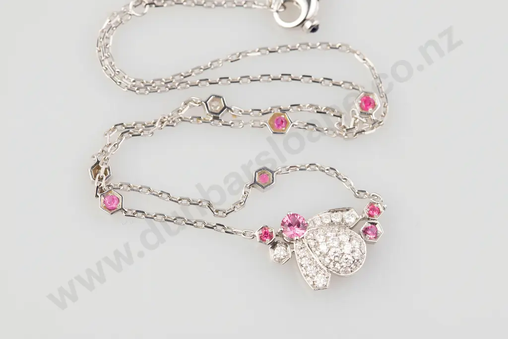 Chaumet (Paris) 18ct White Gold 43stone Pink Sapphire and Diamond 'Bee' Necklet Image 1++