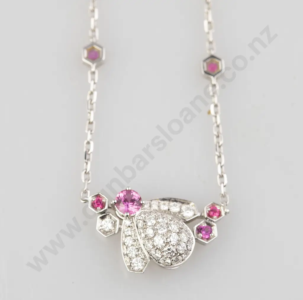 Chaumet (Paris) 18ct White Gold 43stone Pink Sapphire and Diamond 'Bee' Necklet Image 1++