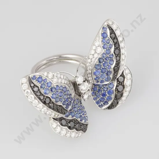 Stradella & Co (Italy) 18ct White Gold 202stone Diamond and Sapphire Articulated Butterfly Ring