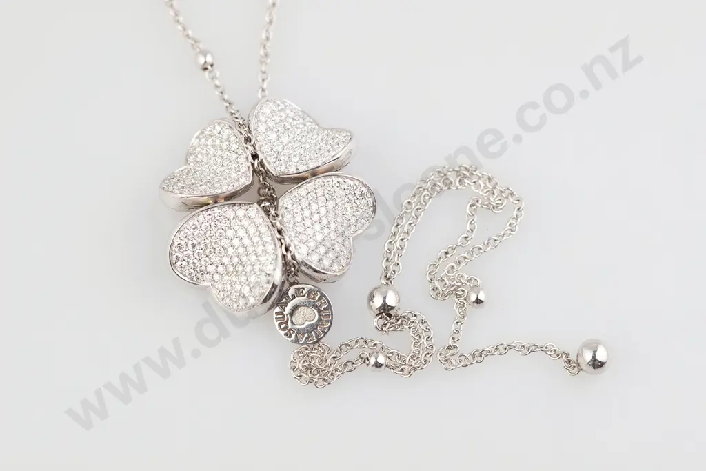 Pasquale Bruni (Italy) 18ct White Gold Diamond Four Leaf Clover '4Love' Cluster Pendant Image 1++