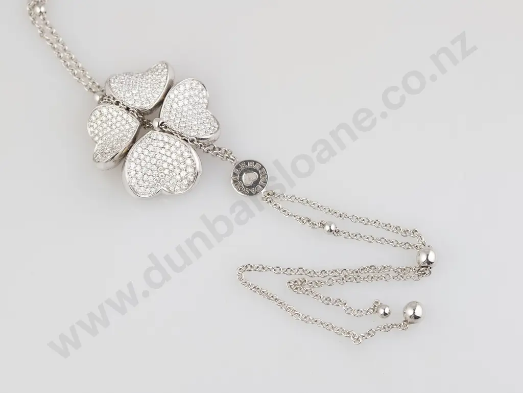 Pasquale Bruni (Italy) 18ct White Gold Diamond Four Leaf Clover '4Love' Cluster Pendant Image 1++