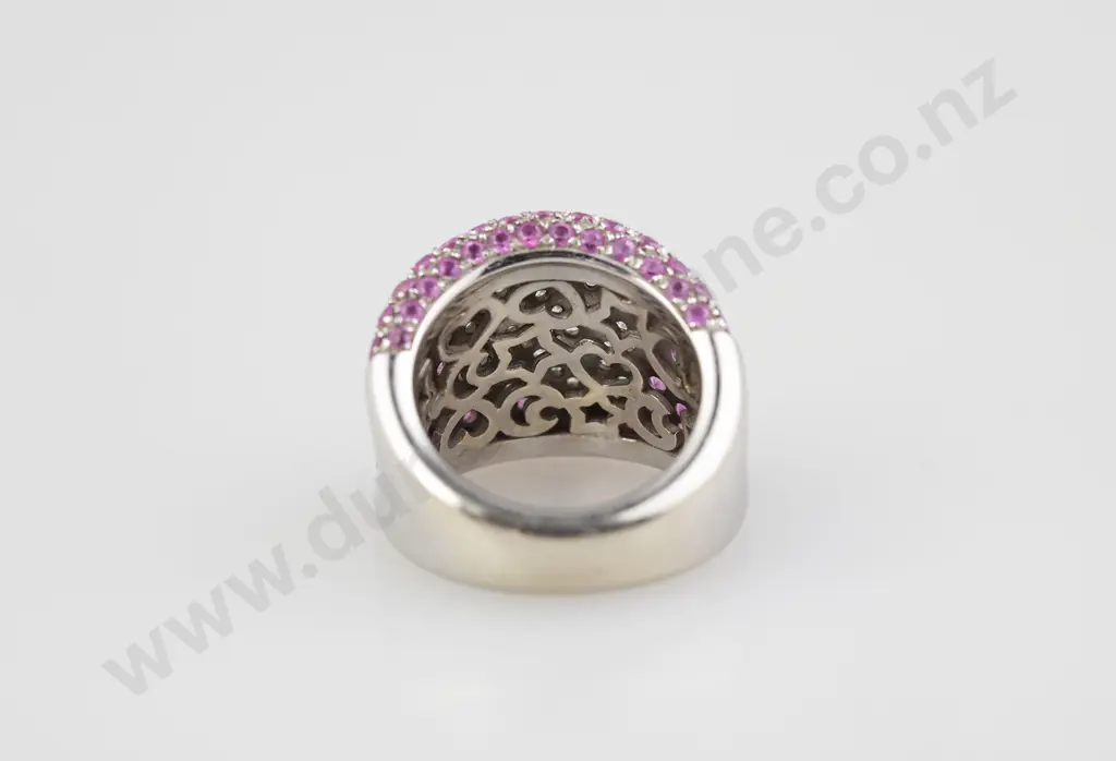 Pasquale Bruni (Italy) 18ct White Gold Diamond and Pink Sapphire Heart Ring Image 1++